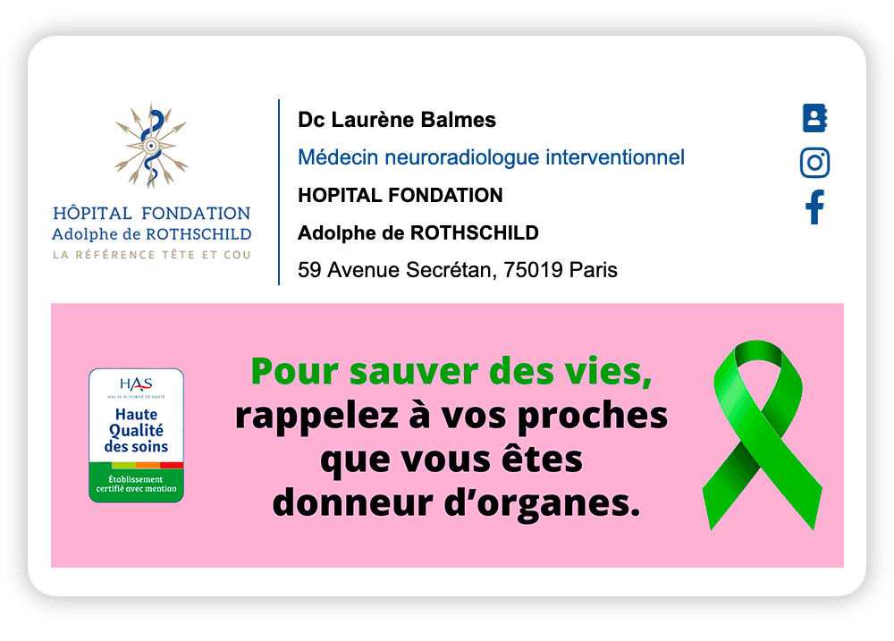 Example of an email signature relaying effective communication on major health causes thanks to Sigilium