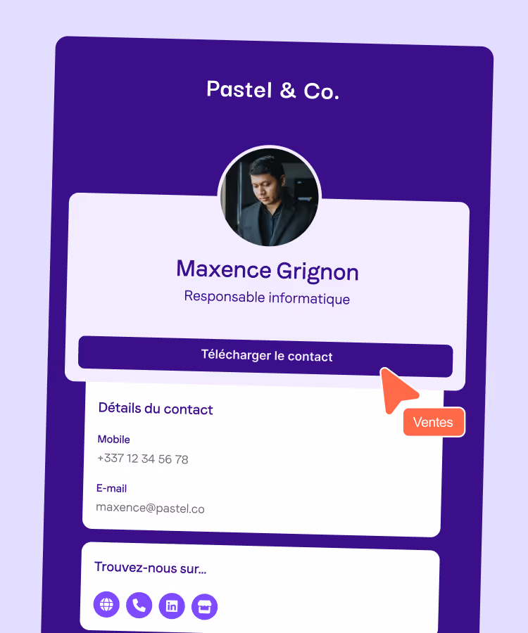 Interface Signitic de cartes de visite digitales