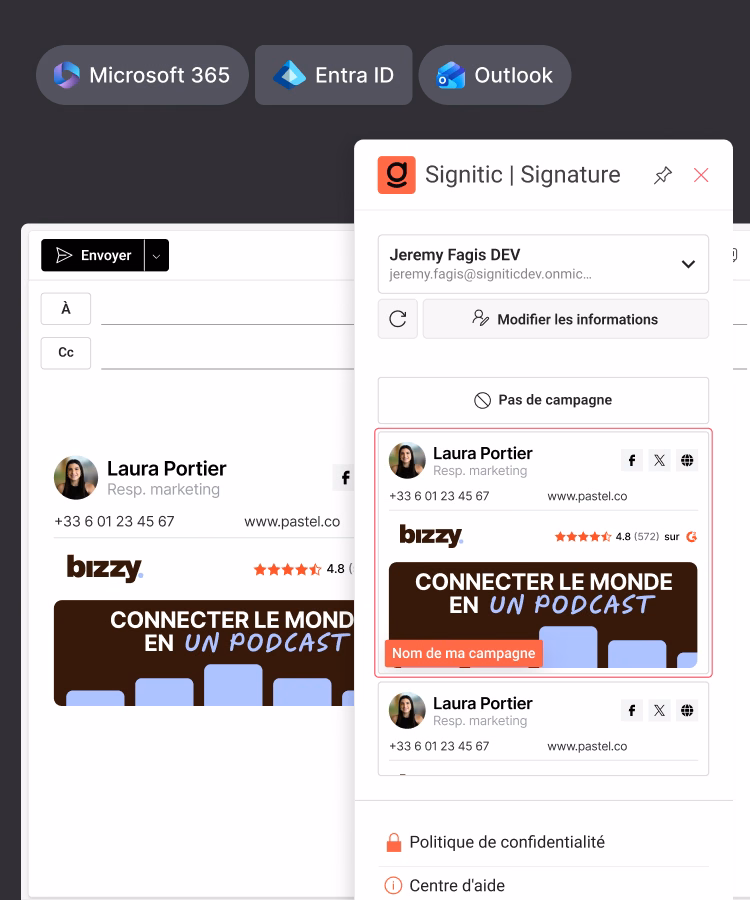Interface Signitic connectée à Microsoft 365